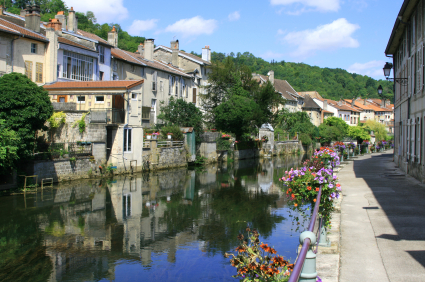 Riverbank scene at Joinville in Champagne-Ardenne region, France